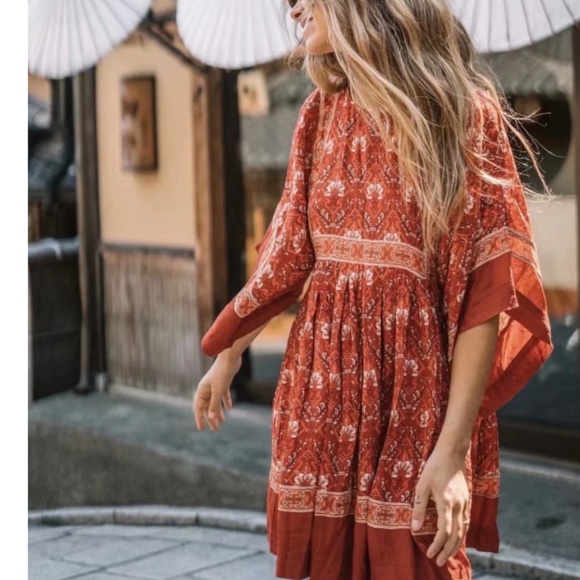 Dresses & Skirts - Bohemian Red floral Print Babydoll Mini Dress